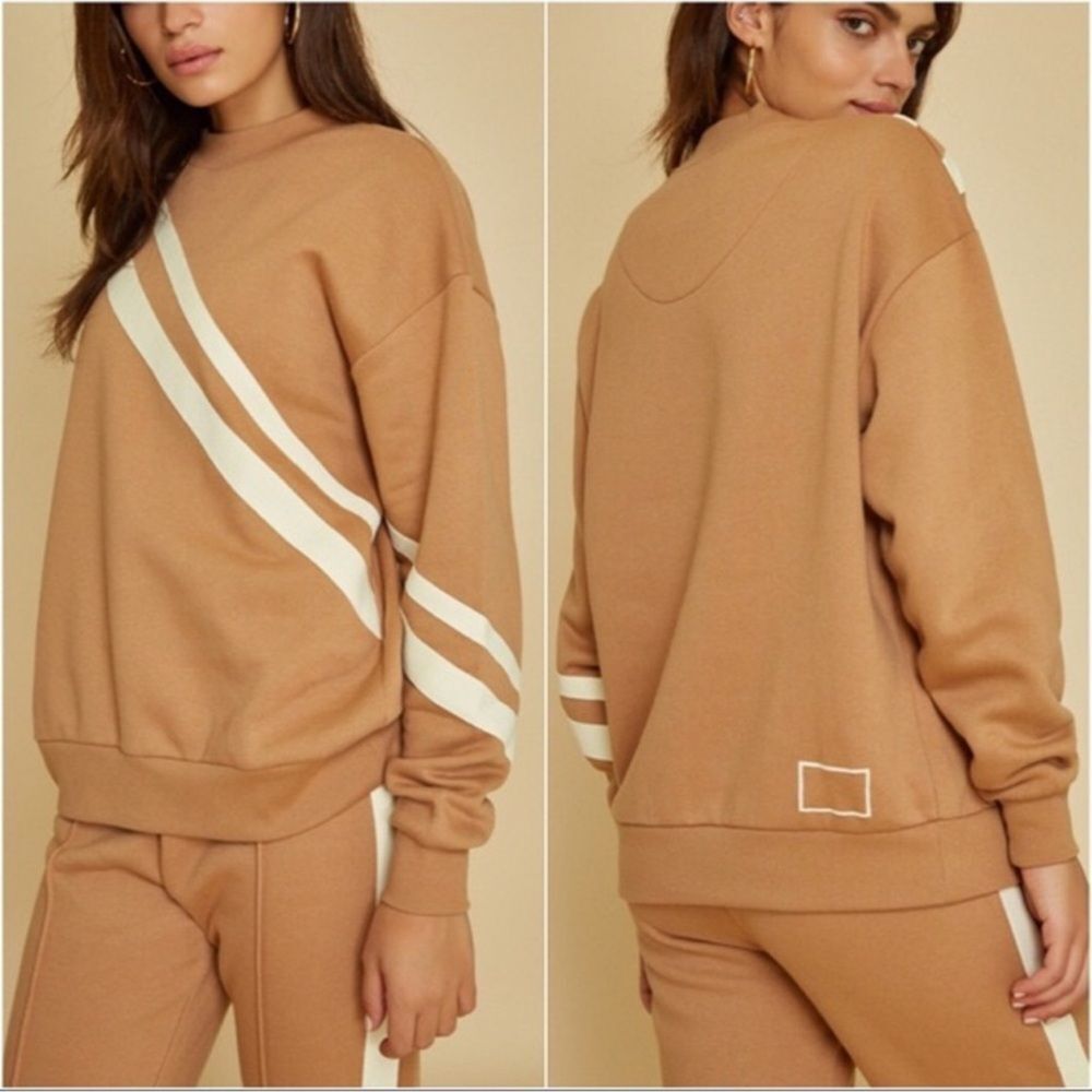 Wesley for Bandier Camel Broome Stripe Crewneck and Sweatpants Set